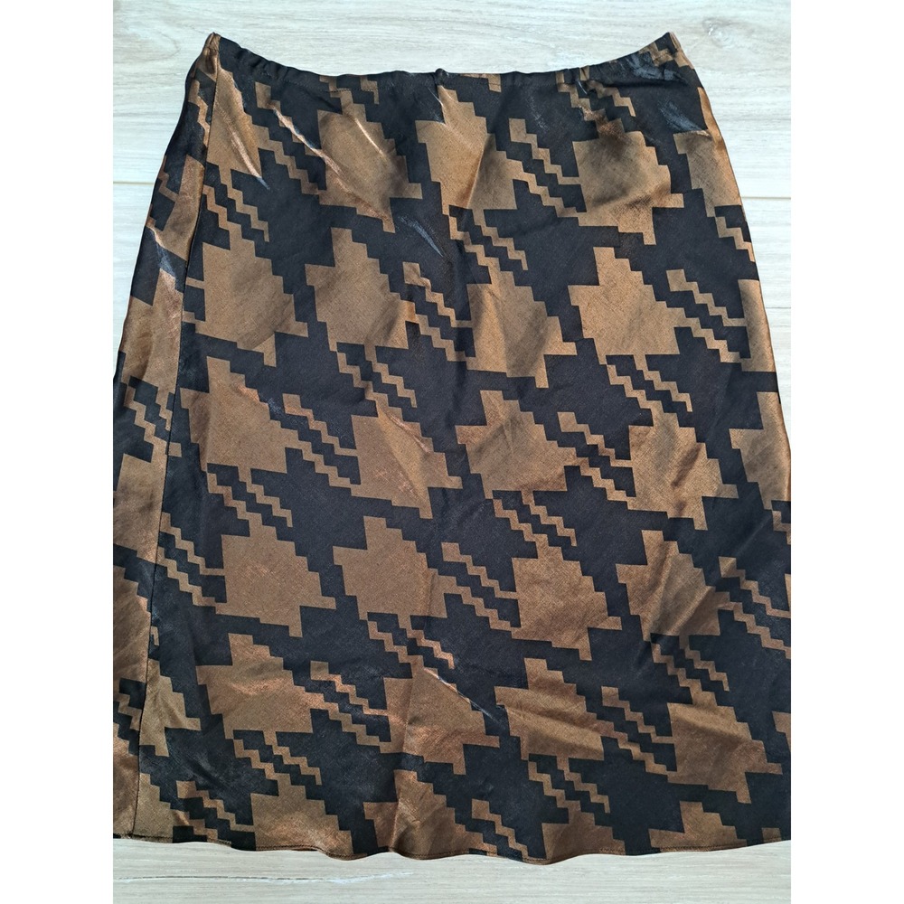 New York & Company Bronze Black Geometric Midi Skirt Womens Small Rayon Blend